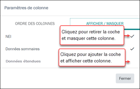 Cliquez pour agrandir Afficher / masquer les colonnes